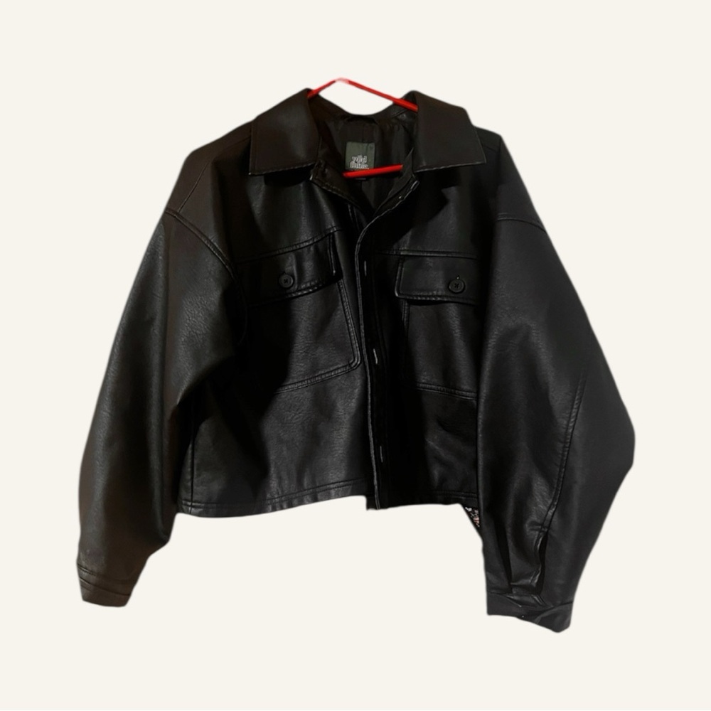 Wild Fable Black Faux Leather Cropped Jacket/Shacket w/ Pockets Women’s XL
